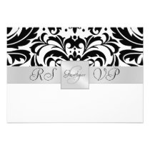 Black & White Monogram Half Damask RSVP Invitation