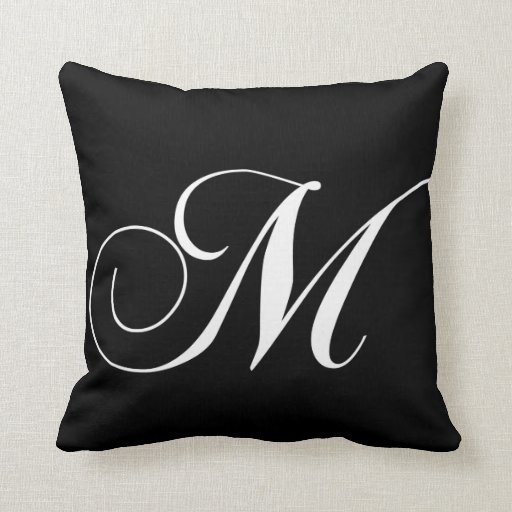 Black White Monogram M Designer Monogrammed Pillow Zazzle