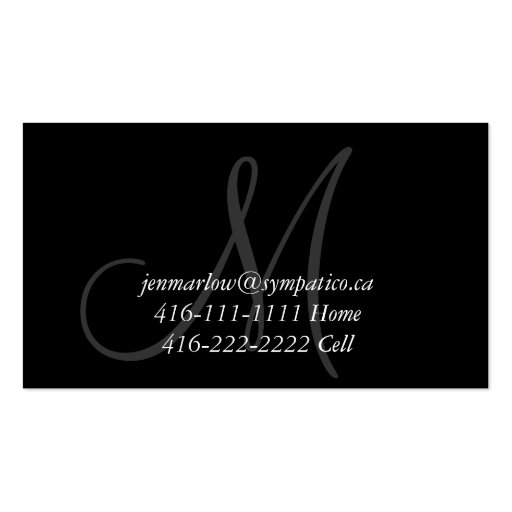 Black White Monogram Mommy Calling Card Business Card Templates (back side)