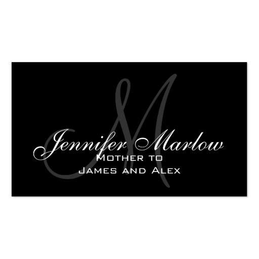 Black White Monogram Mommy Calling Card Business Card Templates (front side)