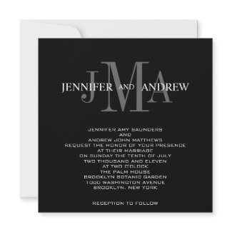 Black White Monogram Names Wedding Invitations invitation