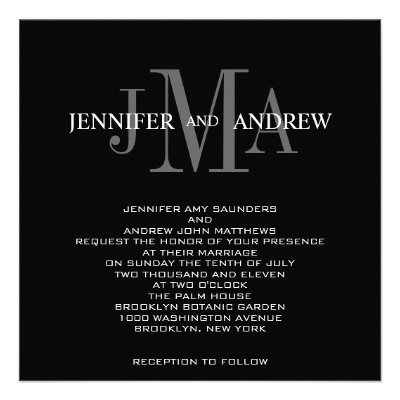 Black White Monogram Names Wedding Invitations