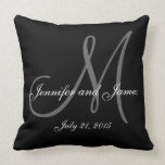 Black White Monogram Names Wedding Keepsake Pillow