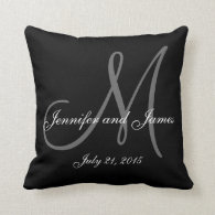 Black White Monogram Names Wedding Keepsake Pillow