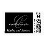 Black White Monogram Names Wedding Postage Stamps