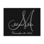 Black White Monogram Wedding Announcement Card postcards