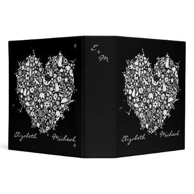 Black White Monogram Wedding Heart Binder by Pip_Gerard