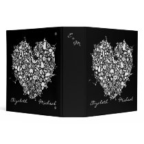 Black White Monogram Wedding Heart Binder
