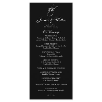 Black & White Monogram Wedding Program Custom Rack Cards by InspiredWeddings