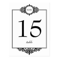 Black white monogram wedding table number card postcard