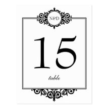 Black white monogram wedding table number card postcard