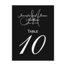 Black White Monogram Wedding Table Number Cards Postcards