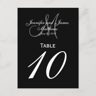 Black White Monogram Wedding Table Number Cards Postcards