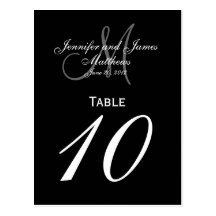 Black White Monogram Wedding Table Number Cards Postcards