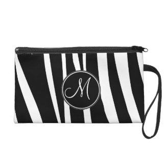 Black White Monogram Zebra Stripes Wristlet