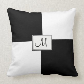 Black White Monogrammed Throw Pillow