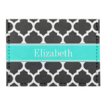 Black White Moroccan #5 Brt Aqua Name Monogram Tyvek® Card Case Wallet