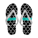 Black White Moroccan #5 Brt Aqua Name Monogram Sandals