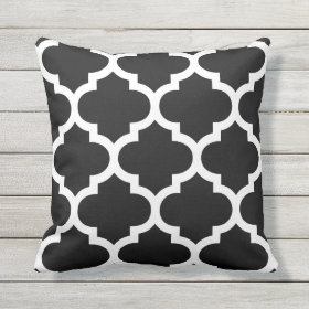 Black & White Moroccan Quatrefoil Outdoor Pillows