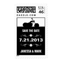 Black & White Motorcycle Biker Save the Date Postage Stamp