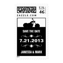 Black & White Motorcycle Biker Save the Date Postage Stamp
