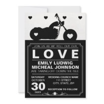 Black & White Motorcycle Biker Silhouette Wedding Custom Invitations
