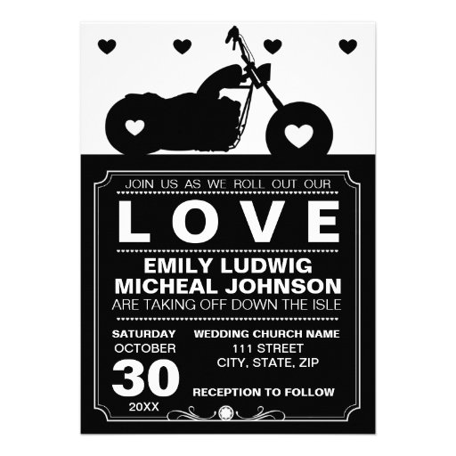 Black & White Motorcycle Biker Silhouette Wedding Custom Invitations