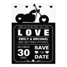Black & White Motorcycle  Silhouette Save the Date Custom Invitations