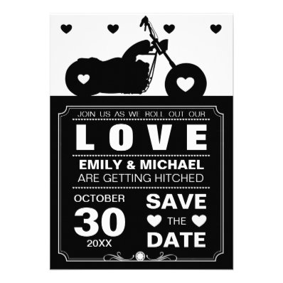 Black & White Motorcycle  Silhouette Save the Date Custom Invitations