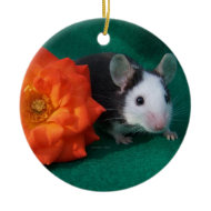 Black White Mouse and Orange tea rose ornament