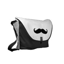 Black White Moustache Humor Messenger Bags