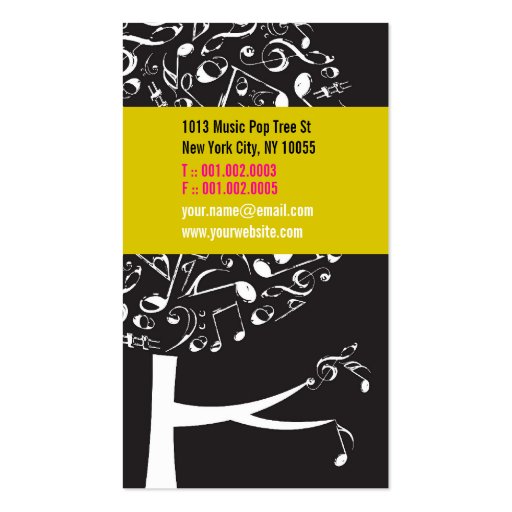 Black White Music Musical Notes Song Sing Pop Tree Business Card Template (back side)