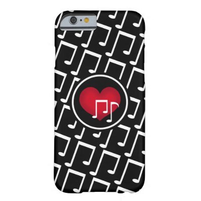 Black white music notes red heart custom barely there iPhone 6 case