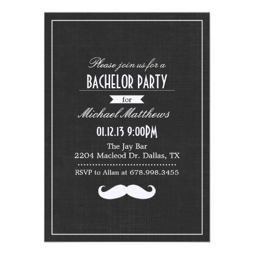 Black & White Mustache Bachelor Party Invitation