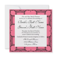 Black, White n Pink, Fleur de Lis Damask Wedding invitation