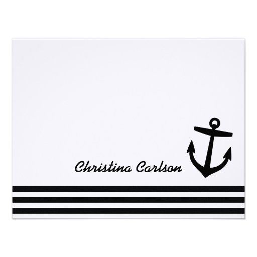 Black & White Nautical Stripes & Anchor Stationery Custom Invitation