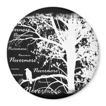 Black & White Negative Nevermore Raven Silhouette Refrigerator Magnets