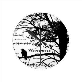 Black &amp; White Nevermore Raven Silhouette Clock