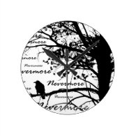 Black & White Nevermore Raven Silhouette Clock