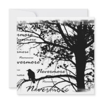 Black & White Nevermore Raven Silhouette Invites