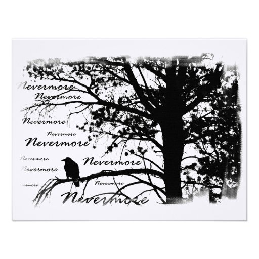 Black & White Nevermore Raven Silhouette Personalized Invitation