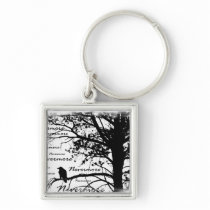 Black & White Nevermore Raven Silhouette Key Chain