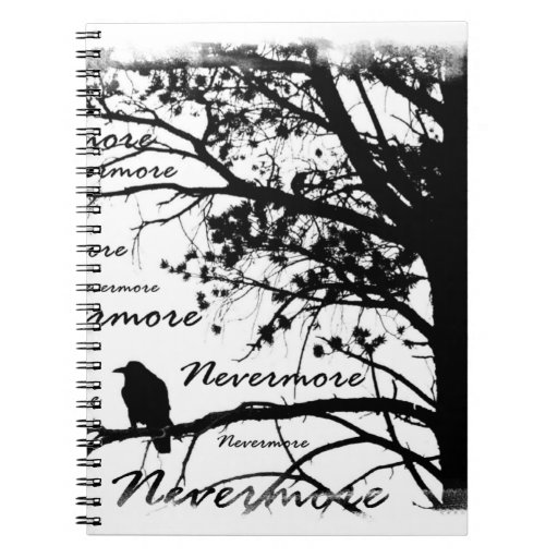 Black & White Nevermore Raven Silhouette Spiral Note Books
