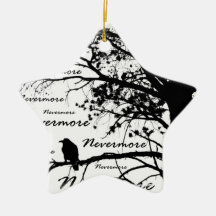 Black & White Nevermore Raven Silhouette Christmas Ornament