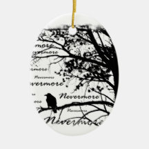 Black & White Nevermore Raven Silhouette Christmas Ornament