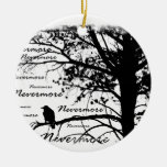 Black & White Nevermore Raven Silhouette Christmas Tree Ornaments