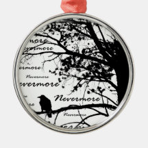 Black & White Nevermore Raven Silhouette Christmas Tree Ornaments