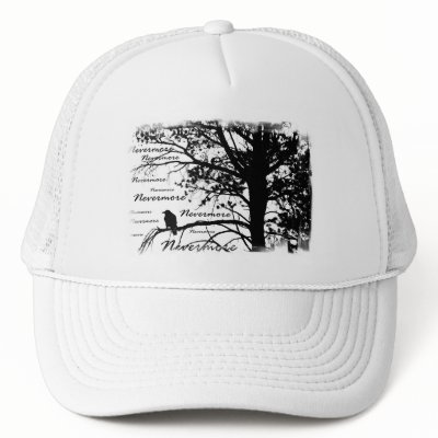 Black & White Nevermore Raven Silhouette Tree Trucker Hats by VoXeeD