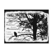 Black & White Nevermore Raven Silhouette Tree Postcard