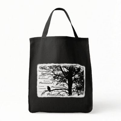 Black & White Nevermore Silhouette Raven Canvas Bags by VoXeeD